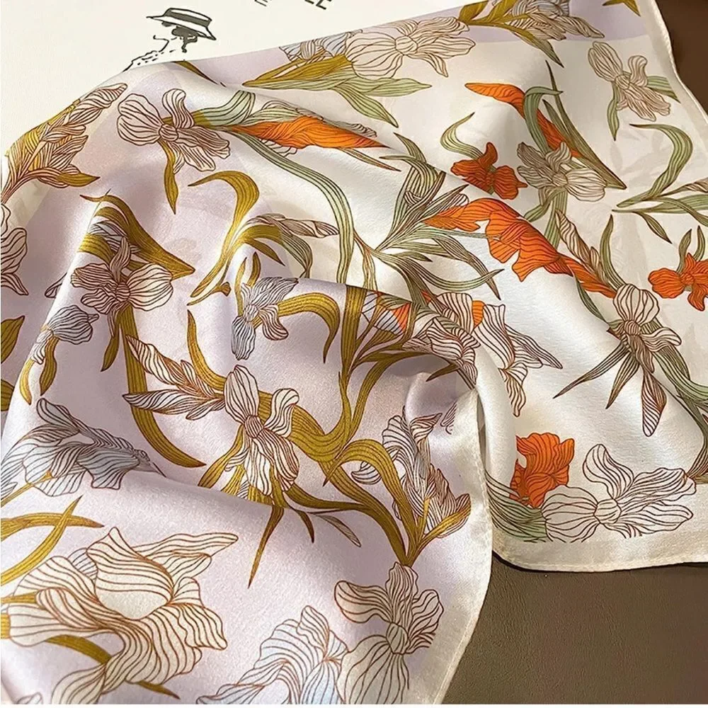 Beige floral Silk Scarf